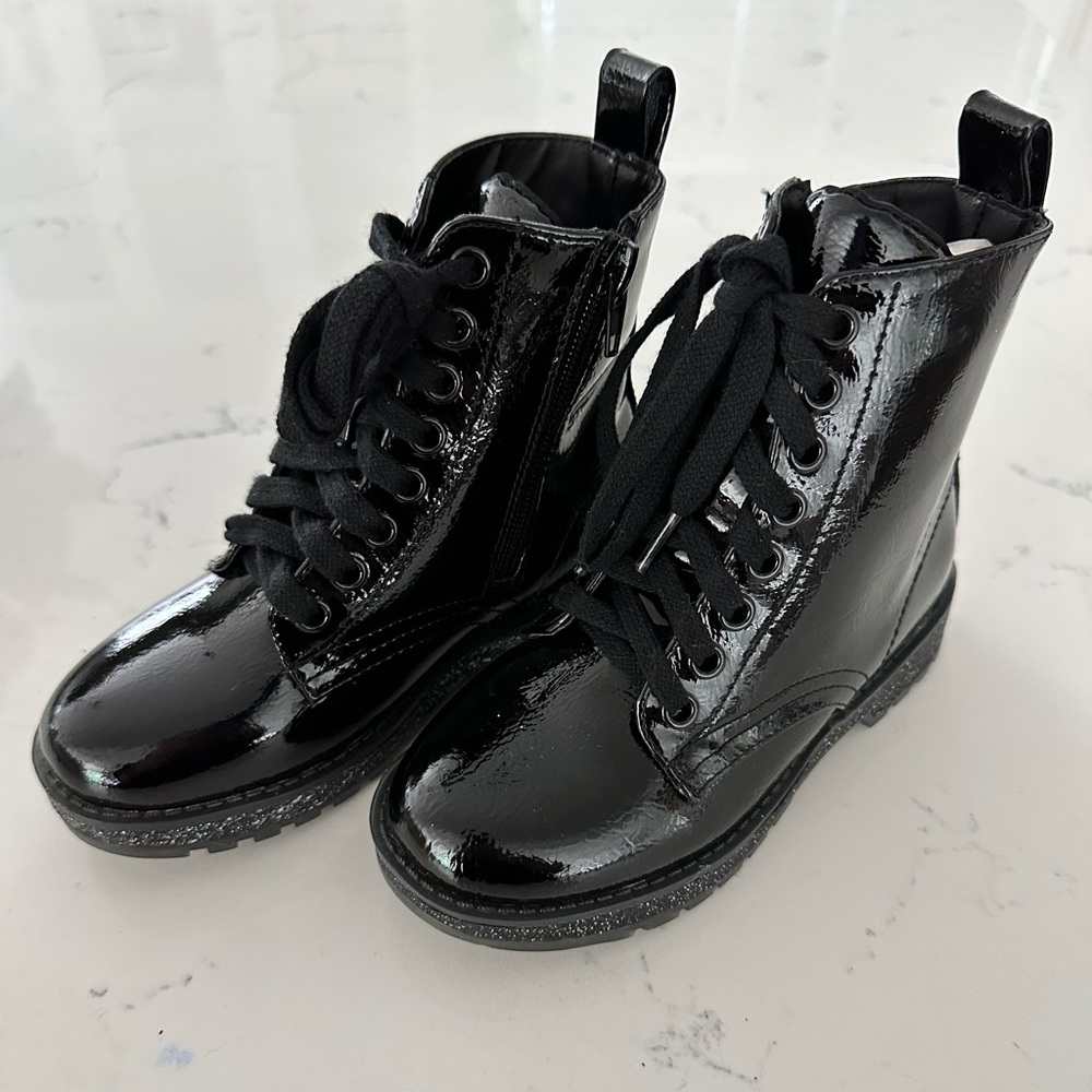 Mia kids black patent leather combat boots